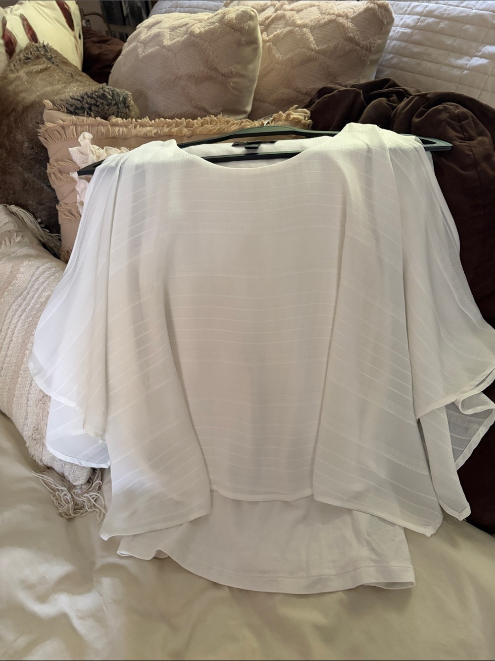 BCX White Layered Flutter Sleeve Blouse